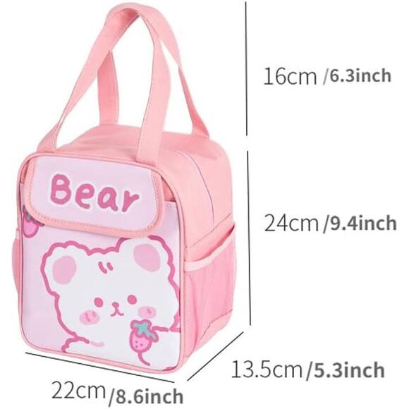 Kawaii Bear Styled Insulated‎ Lunch Bag Pink Cute Anime Lunch Box - Picture 2 of 4